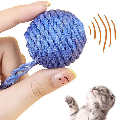 Katzen Spielzeug, Hängendes Katzenball, 3 bunten Hanfseilball, Eingebauter Klangstein, Selbstspiel- Interessante