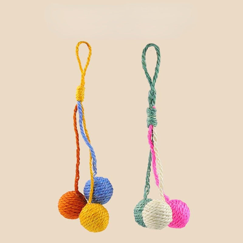 Katzen Spielzeug, Hängendes Katzenball, 3 bunten Hanfseilball, Eingebauter Klangstein, Selbstspiel- Interessante