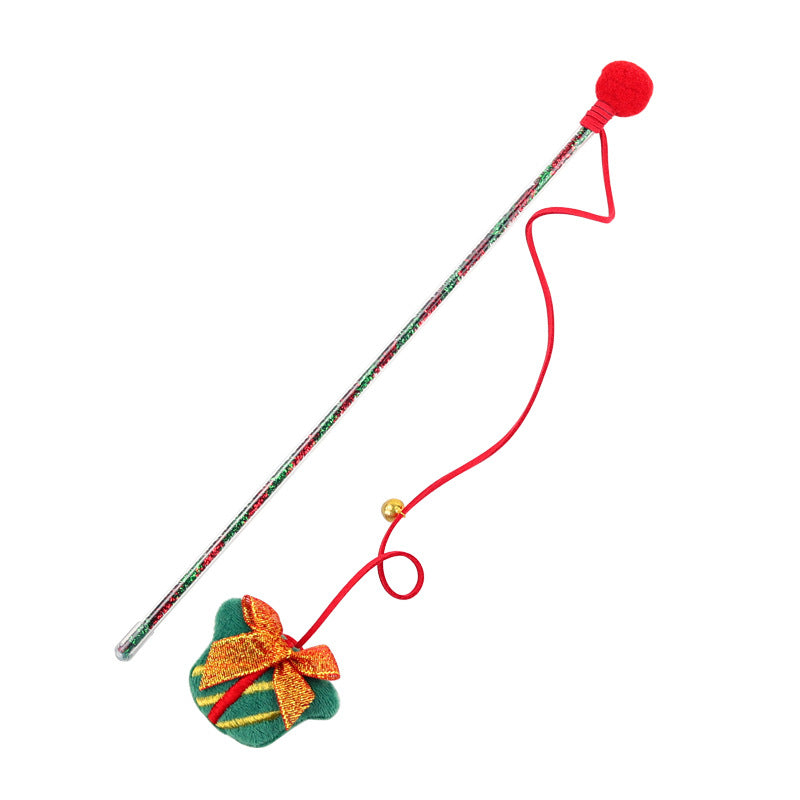 Katzen Spielzeug, Weihnachts-Interaktives Katzenangel mit Glocken & Plüschball, Acrylgriff, 3 verschiedenen Designs (1 Stück)