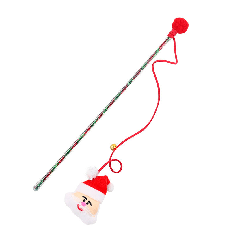 Katzen Spielzeug, Weihnachts-Interaktives Katzenangel mit Glocken & Plüschball, Acrylgriff, 3 verschiedenen Designs (1 Stück)