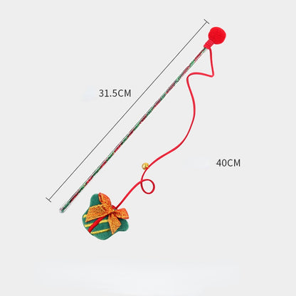 Katzen Spielzeug, Weihnachts-Interaktives Katzenangel mit Glocken & Plüschball, Acrylgriff, 3 verschiedenen Designs (1 Stück)
