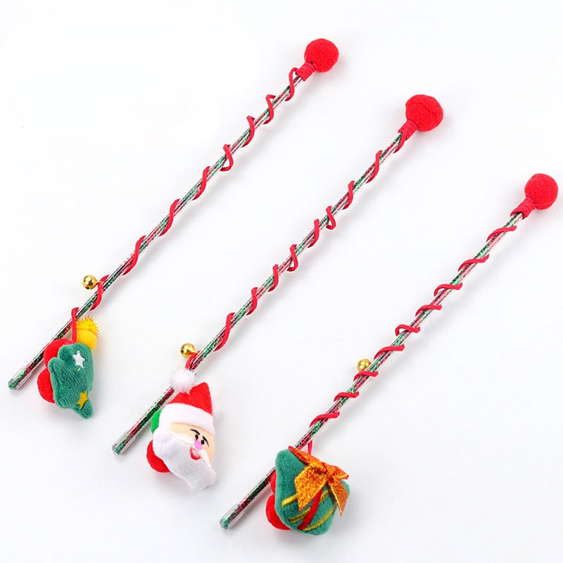 Katzen Spielzeug, Weihnachts-Interaktives Katzenangel mit Glocken & Plüschball, Acrylgriff, 3 verschiedenen Designs (1 Stück)