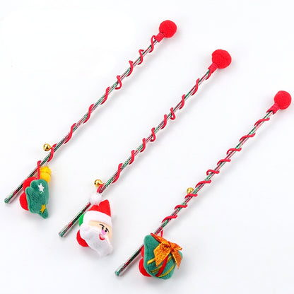 Katzen Spielzeug, Weihnachts-Interaktives Katzenangel mit Glocken & Plüschball, Acrylgriff, 3 verschiedenen Designs (1 Stück)