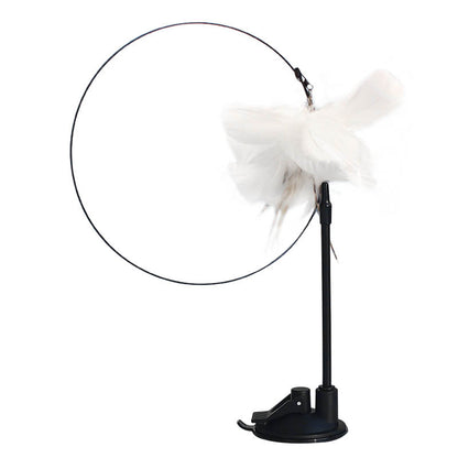 Katzen Spielzeug, Saugnapf-Katzenangel, Elastischer Stahldraht mit Weißen Feder & Glocken, Austauschbare Köpfe erhältlich