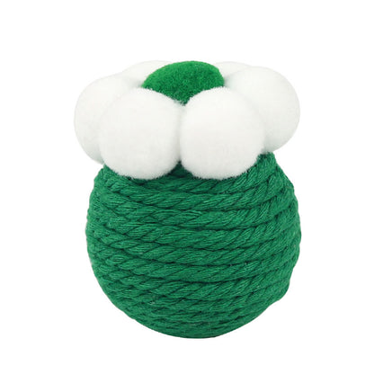 Spielzeug Katzen, Katzenspielzeug Ball aus Plüsch und Baumwollseil in Blumenform, Erhältlich in Grün, Orange und Rot für verspielte Katzen