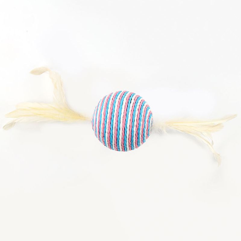 Spielzeug Katze, Katzenball aus Sisal und Federn, 5-teiliges Set, Katzerball 10 cm Durchmesser für spielende Katzen