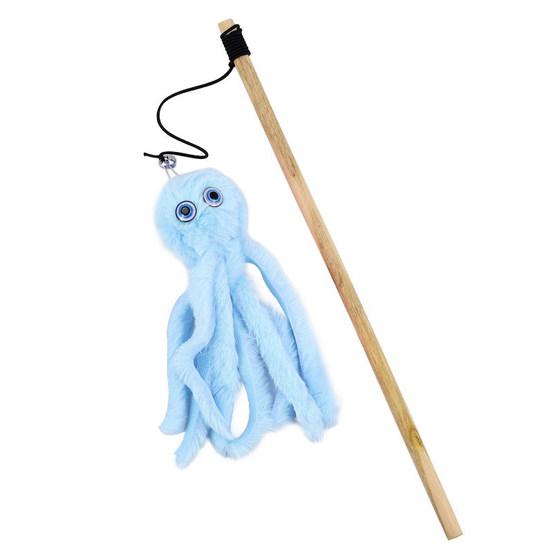 Katze Spielzeug, Bunte Katzenangel Plüschkrake Mit Holzstock, Fang Den Spaß Mit Elastischem Seil Für Katzen, Ideal Für Aktive Spielstunden