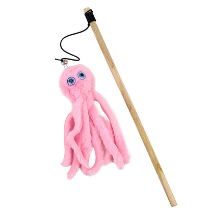 Katze Spielzeug, Bunte Katzenangel Plüschkrake Mit Holzstock, Fang Den Spaß Mit Elastischem Seil Für Katzen, Ideal Für Aktive Spielstunden