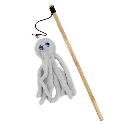 Katze Spielzeug, Bunte Katzenangel Plüschkrake Mit Holzstock, Fang Den Spaß Mit Elastischem Seil Für Katzen, Ideal Für Aktive Spielstunden