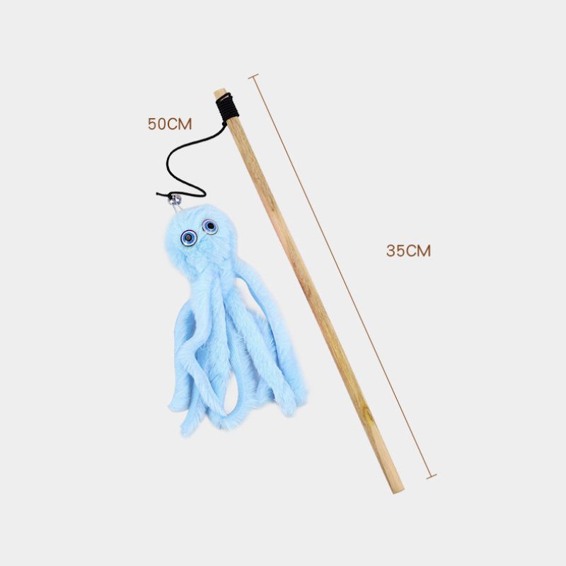 Katze Spielzeug, Bunte Katzenangel Plüschkrake Mit Holzstock, Fang Den Spaß Mit Elastischem Seil Für Katzen, Ideal Für Aktive Spielstunden