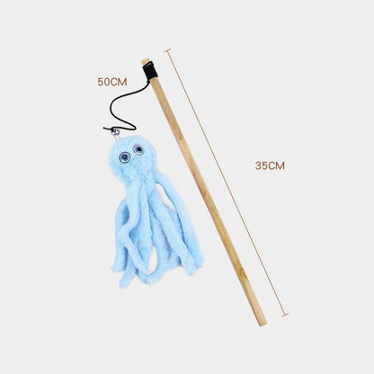 Katze Spielzeug, Bunte Katzenangel Plüschkrake Mit Holzstock, Fang Den Spaß Mit Elastischem Seil Für Katzen, Ideal Für Aktive Spielstunden