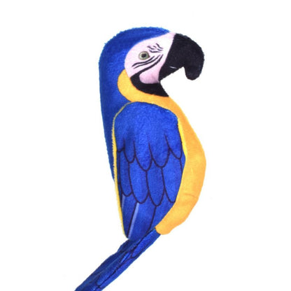 Kuscheltier Katze, Realistisches Papageien-Design, 16cm, mit Knisterpapier für spannende Geräusche, in Blau oder Rot