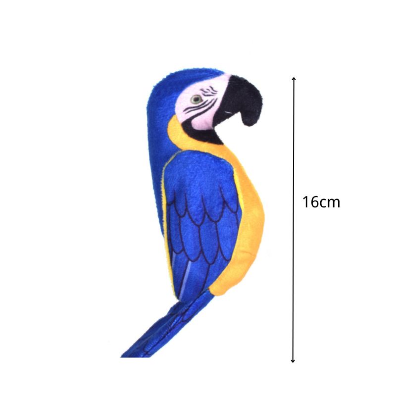 Kuscheltier Katze, Realistisches Papageien-Design, 16cm, mit Knisterpapier für spannende Geräusche, in Blau oder Rot