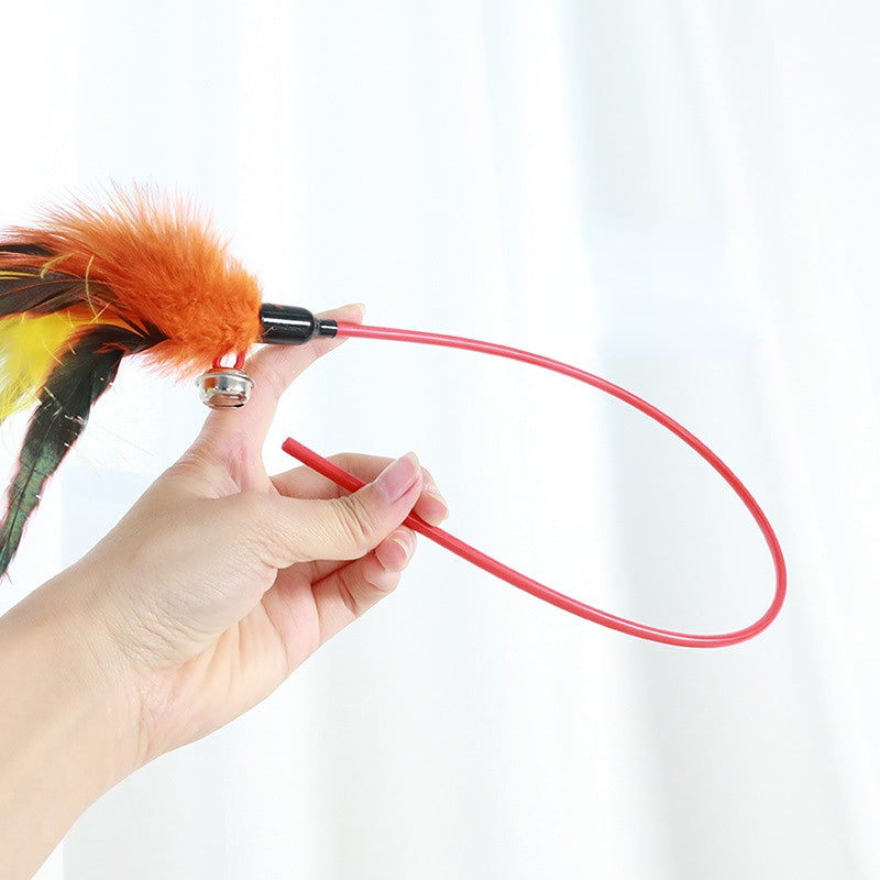 Katzenspielzeug, Katzenangeln mit Federn & Glöckchen, 50cm Lange Stange, Zufällige Farbe für endlosen Spaß
