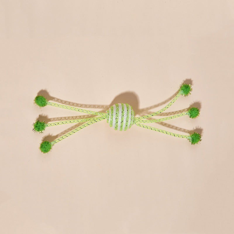 Katze Spielzeug, Katzenball aus Netzseil mit 6 kleine Bälle, Verfügbar in Grün, Rot & Blau, Selbstspielzeug für Katzen (1 Stück)