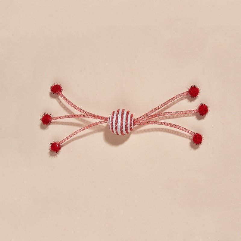 Katze Spielzeug, Katzenball aus Netzseil mit 6 kleine Bälle, Verfügbar in Grün, Rot & Blau, Selbstspielzeug für Katzen (1 Stück)