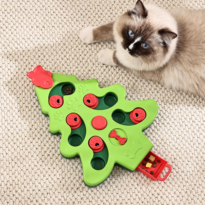 Intelligenzspielzeug Katze, Weihnachtsbaum-Design, Slow Feeder Spielzeug für Katzen, Anregende Aktivitäten, Zwei Farben