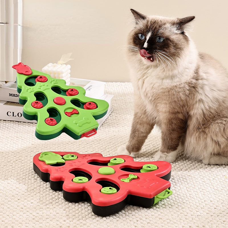 Intelligenzspielzeug Katze, Weihnachtsbaum-Design, Slow Feeder Spielzeug für Katzen, Anregende Aktivitäten, Zwei Farben