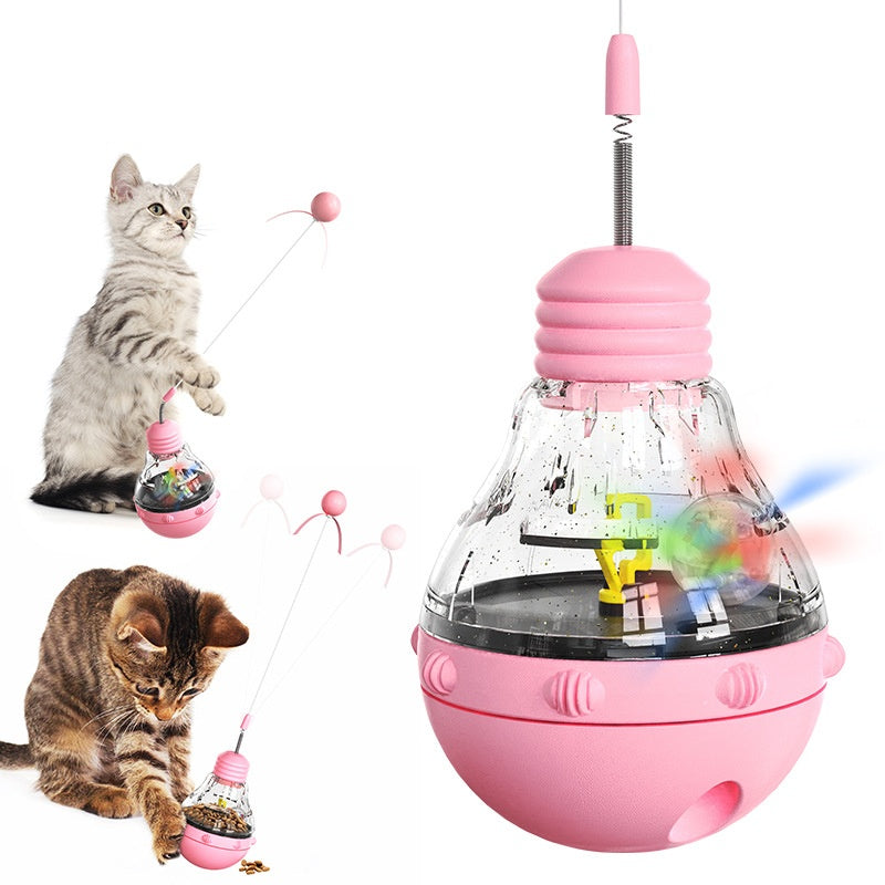 Katzen Intelligenzspielzeug, Glühbirnenformmit Katzenangel & Kippsicheres Design, Futterspielzeug in Lila, Pink und Gelb