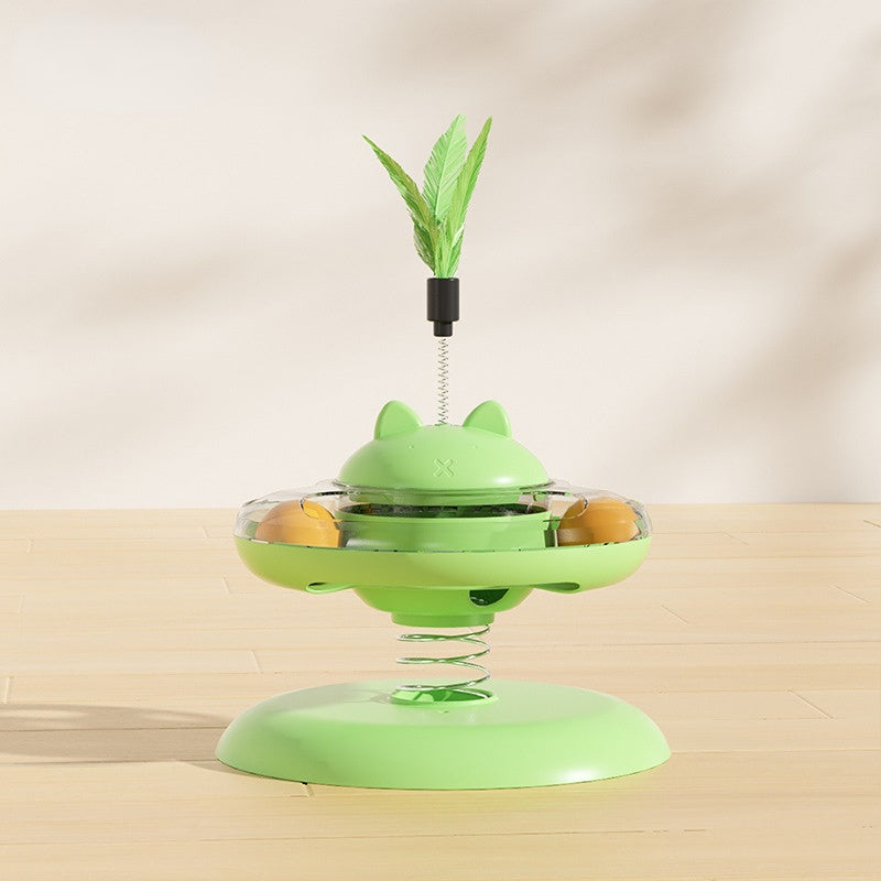 Katze Intelligenzspielzeug, interaktives Futterspielzeug mit Cat-Drehteller und Katzenangel, fördern die geistige Aktivität