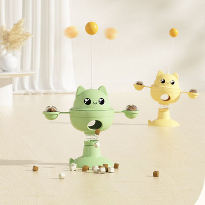 Katzen Intelligenzspielzeug, Katzenform Drehbarer Futterspielzeug mit Katzenangel & Saugnapfvorrichtung, Selbstspiel für Katzen