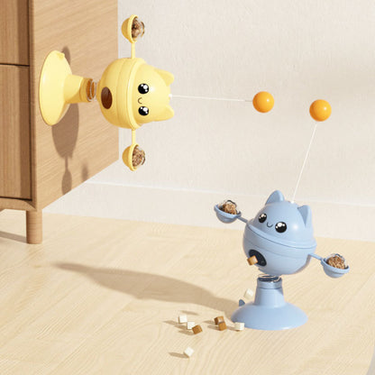 Katzen Intelligenzspielzeug, Katzenform Drehbarer Futterspielzeug mit Katzenangel & Saugnapfvorrichtung, Selbstspiel für Katzen