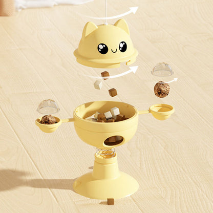 Katzen Intelligenzspielzeug, Katzenform Drehbarer Futterspielzeug mit Katzenangel & Saugnapfvorrichtung, Selbstspiel für Katzen