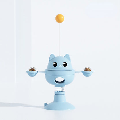 Katzen Intelligenzspielzeug, Katzenform Drehbarer Futterspielzeug mit Katzenangel & Saugnapfvorrichtung, Selbstspiel für Katzen