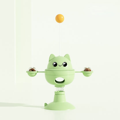 Katzen Intelligenzspielzeug, Katzenform Drehbarer Futterspielzeug mit Katzenangel & Saugnapfvorrichtung, Selbstspiel für Katzen