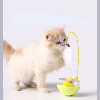 Katzen Spielzeug, Gelb Cat-Drehteller, Kippsicheres Design mit Wackel Federglocken-Katzenangel & Katzenminze-Bälle
