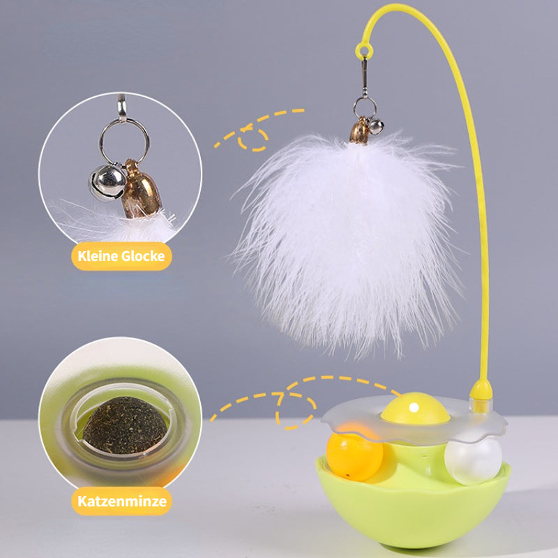 Katzen Spielzeug, Gelb Cat-Drehteller, Kippsicheres Design mit Wackel Federglocken-Katzenangel & Katzenminze-Bälle