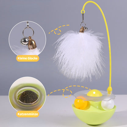 Katzen Spielzeug, Gelb Cat-Drehteller, Kippsicheres Design mit Wackel Federglocken-Katzenangel & Katzenminze-Bälle