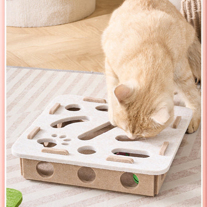 Intelligenzspielzeug Katze, Quadrat Labyrinth Filzbox mit Glockenball, in Grün und Weiß, zur Verbesserung der Intelligenz