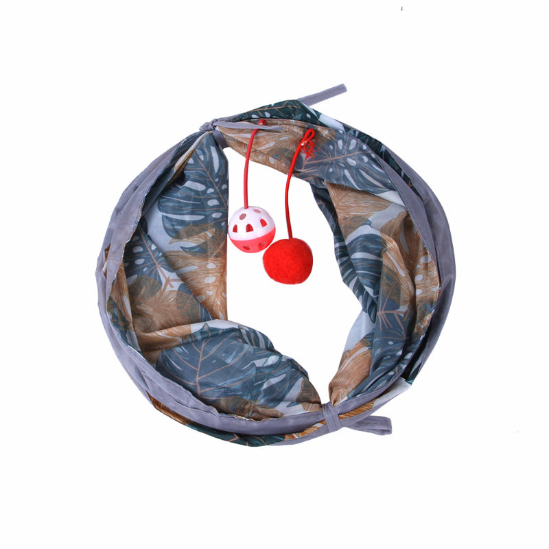 Katzentunnel, Blätter Druckmustern Faltbarer Katzen-Spieltunnel, Katzen Spielzeug für aktive Katzen, 4 Modelle verfügbar