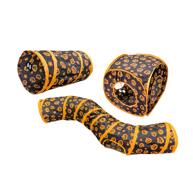 Katzentunnel für Katzen, Halloween-Kürbis-Druckmuster, Faltbarer Katzen-Tunnel mit Lautes Papier & Spinnenanhänger