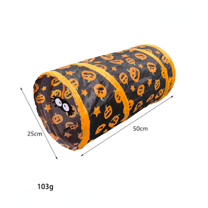 Katzentunnel für Katzen, Halloween-Kürbis-Druckmuster, Faltbarer Katzen-Tunnel mit Lautes Papier & Spinnenanhänger