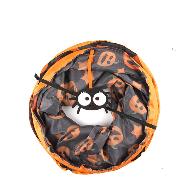 Katzentunnel für Katzen, Halloween-Kürbis-Druckmuster, Faltbarer Katzen-Tunnel mit Lautes Papier & Spinnenanhänger