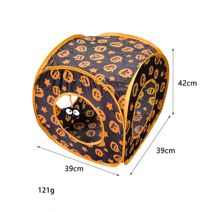 Katzentunnel für Katzen, Halloween-Kürbis-Druckmuster, Faltbarer Katzen-Tunnel mit Lautes Papier & Spinnenanhänger