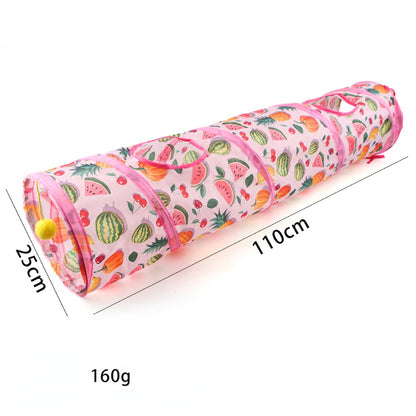 Katzentunnel mit Sommerfrucht-Druckmuster, faltbar, Hängender Plüsch-Katzenball, Rosa Serie, 3 Stile für aktive Katzen