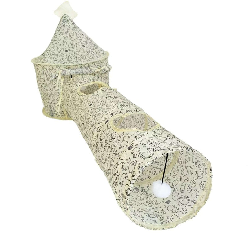 Katzentunnel, Faltbarer, Abnehmbar Katzenzelt mit drei Ausgang, Hängender ball für Spiel & Erholung, Drei Farben erhältlich