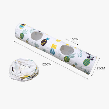 Katzentunnel für Katzen, faltbare Katzenkanal mit Runde Öffnung grünes Druckdesign, Plüschball Spielzeug für aktive Katzen