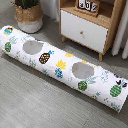 Katzentunnel für Katzen, faltbare Katzenkanal mit Runde Öffnung grünes Druckdesign, Plüschball Spielzeug für aktive Katzen