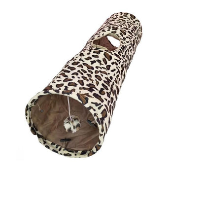 Katzentunnel mit Leopardenmuster, Runde Öffnung, weicher faltbarer Spieltunnel & Plüschball für Katzen