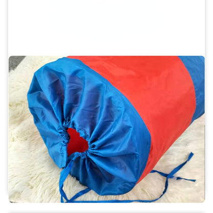 Katzentunnel, Rot Orange & blaue Streifen Katzenspielzeug aus Polyester, Runde Öffnung, faltbar, ideal für verspielte Katzen