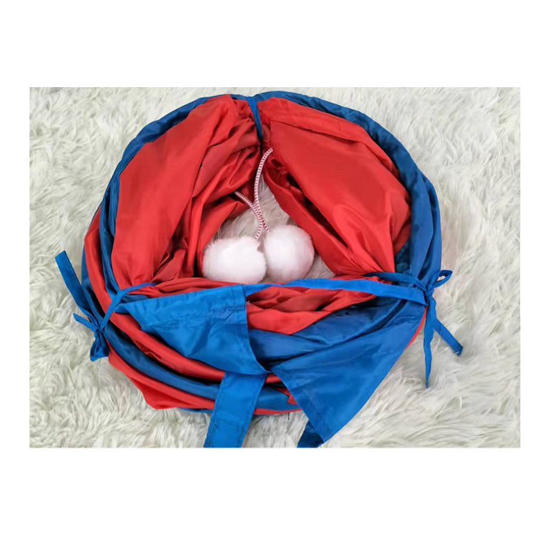 Katzentunnel, Rot Orange & blaue Streifen Katzenspielzeug aus Polyester, Runde Öffnung, faltbar, ideal für verspielte Katzen
