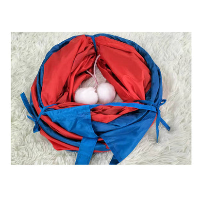 Katzentunnel, Rot Orange & blaue Streifen Katzenspielzeug aus Polyester, Runde Öffnung, faltbar, ideal für verspielte Katzen