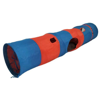 Katzentunnel, Rot Orange & blaue Streifen Katzenspielzeug aus Polyester, Runde Öffnung, faltbar, ideal für verspielte Katzen