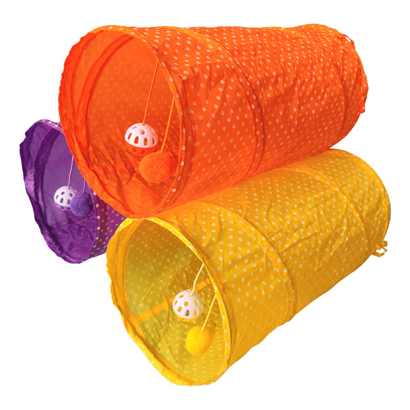 Katzentunnel für Katzen, Interaktives Intelligenzspielzeug Faltbar, Drei Farben eingestellt-Lila, Gelb, Orange, 50x25x25 cm