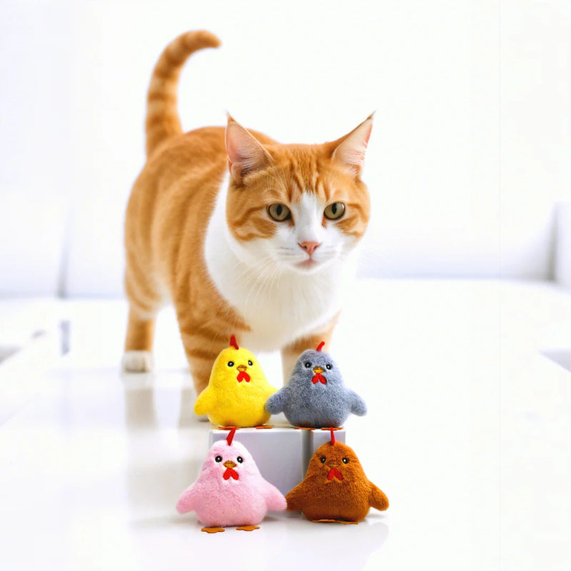 Kuscheltier für Katze, Kuscheliges Plüschspielzeug im niedlichen Küken, 4er-Pack in vier Farben, für Katzen zum Kauen