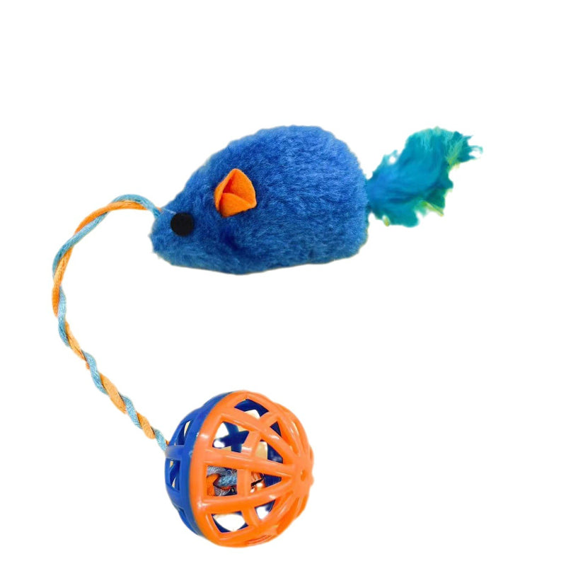Katze Kuscheltier, PlüschFeder-Maus, Nagen Spielzeug für Katzen mit Hohlglockenkugel, zwei Farben: Orange & Blau